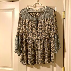 Style & Co Light Green Paisley Print Top Xl